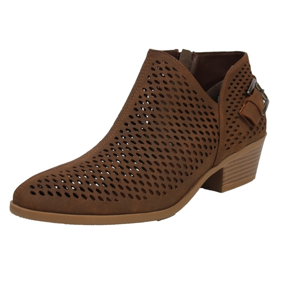 SIZE 11 Brown Perforated V Side Cut Low Heel Ankl - Picture 2 of 7